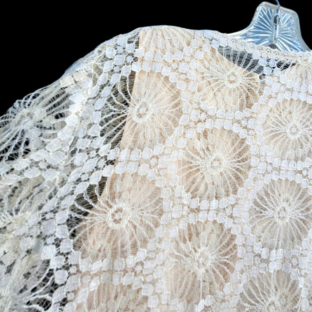 Vintage 1960s Saba California Lace Dress Set Size S Wedding Neutral A-line - Picture 15 of 16